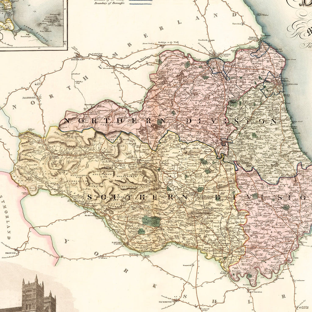 Vintage Map of Map of the County Palatine of Durham England, 1831