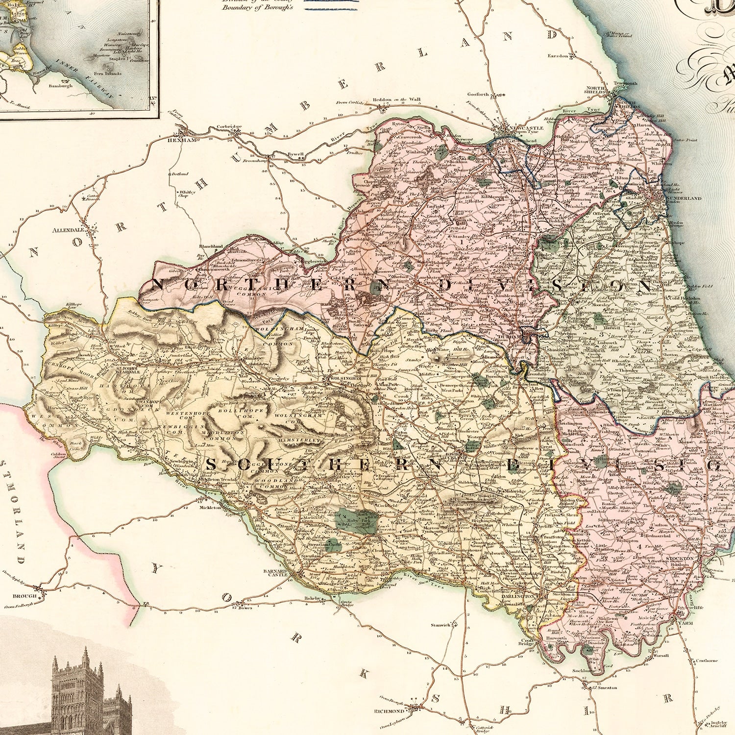 Vintage Map of Map of the County Palatine of Durham England, 1831