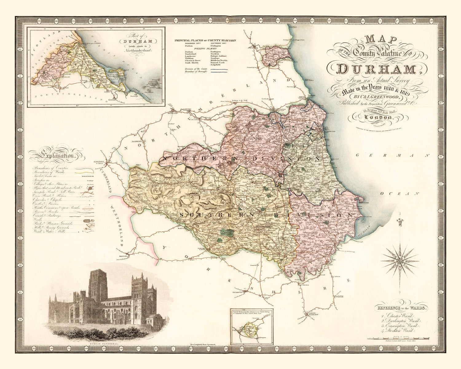 Vintage Map of Map of the County Palatine of Durham England, 1831
