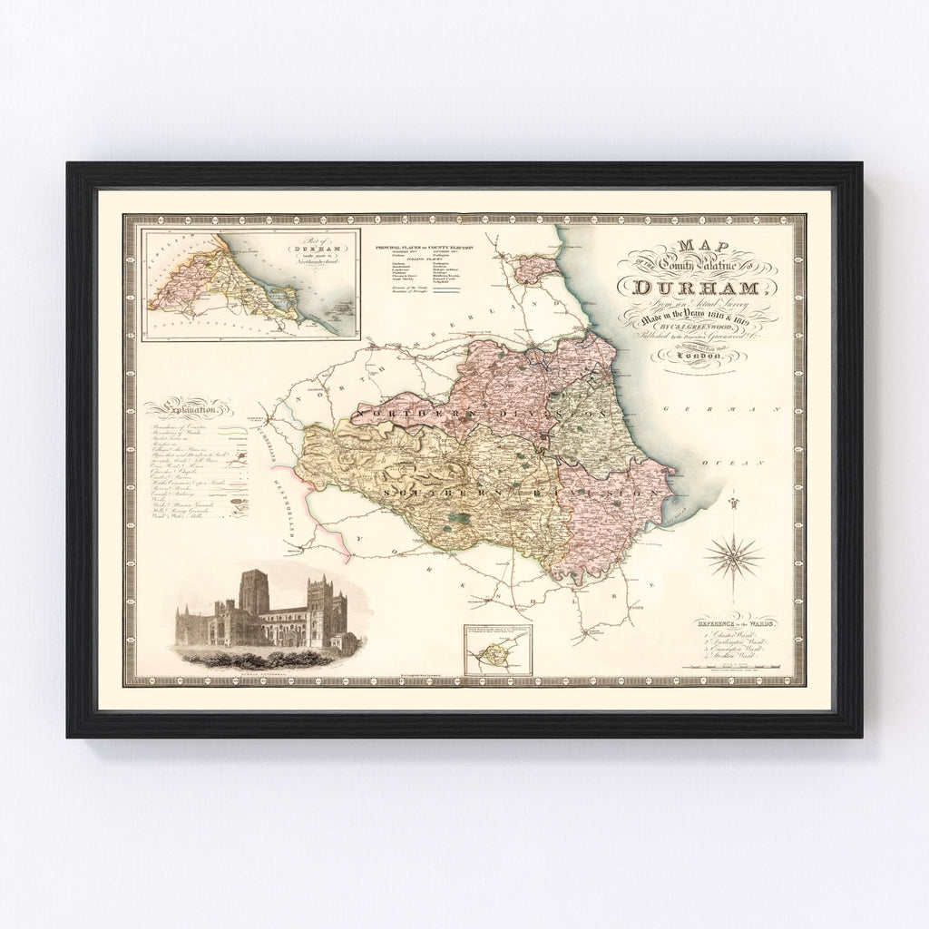 Vintage Map of Map of the County Palatine of Durham England, 1831