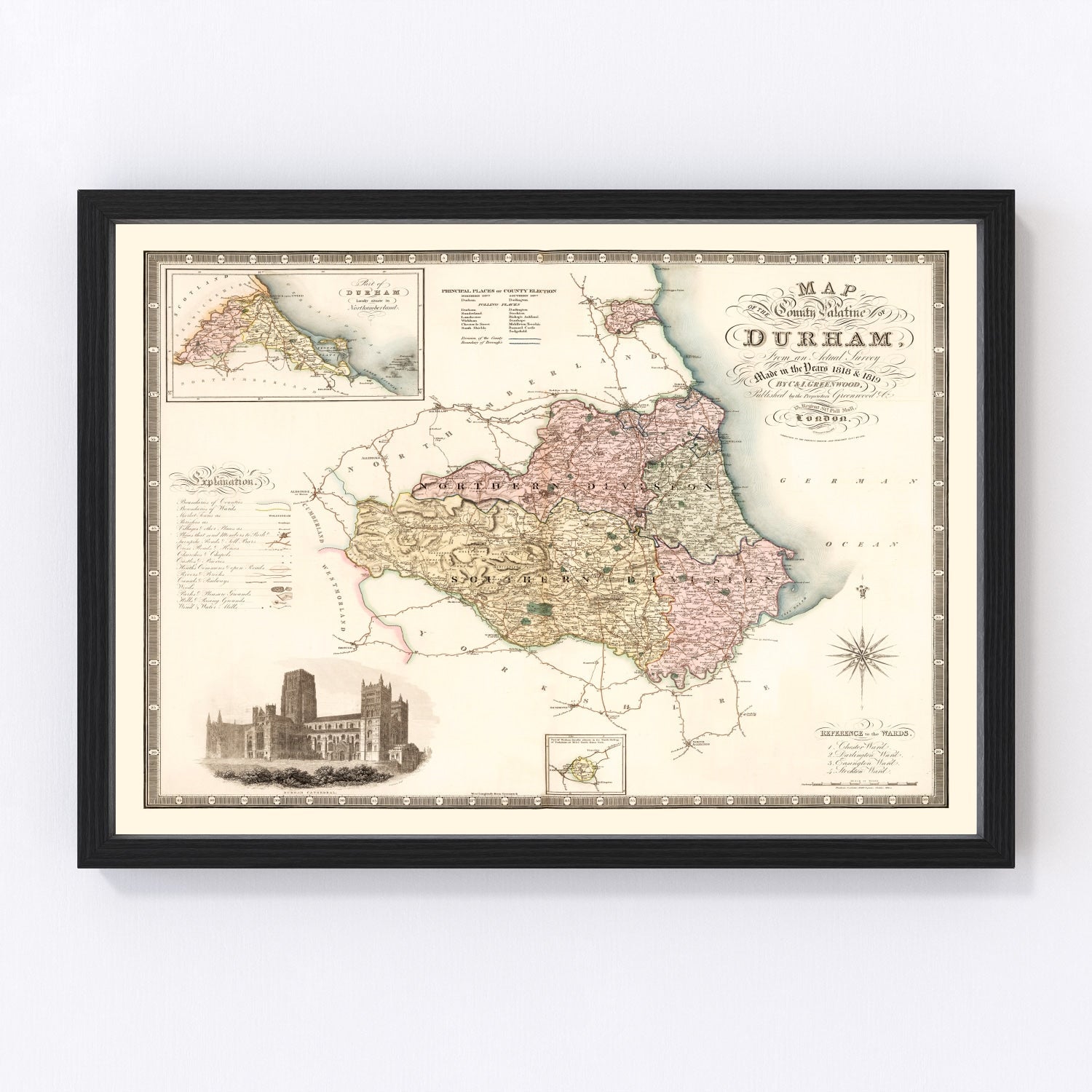 Vintage Map of Map of the County Palatine of Durham England, 1831