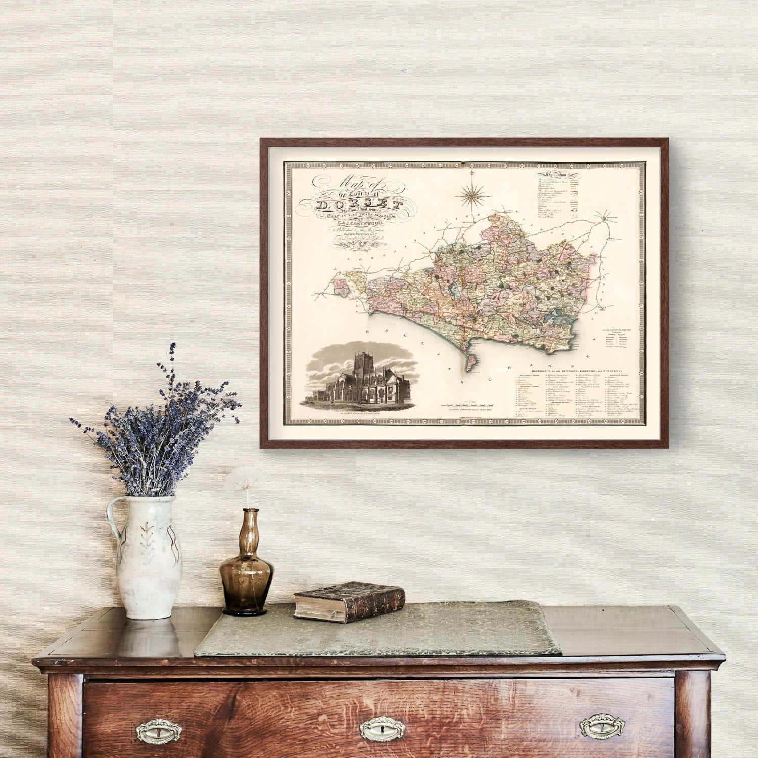 Vintage Map of Dorset England, 1829