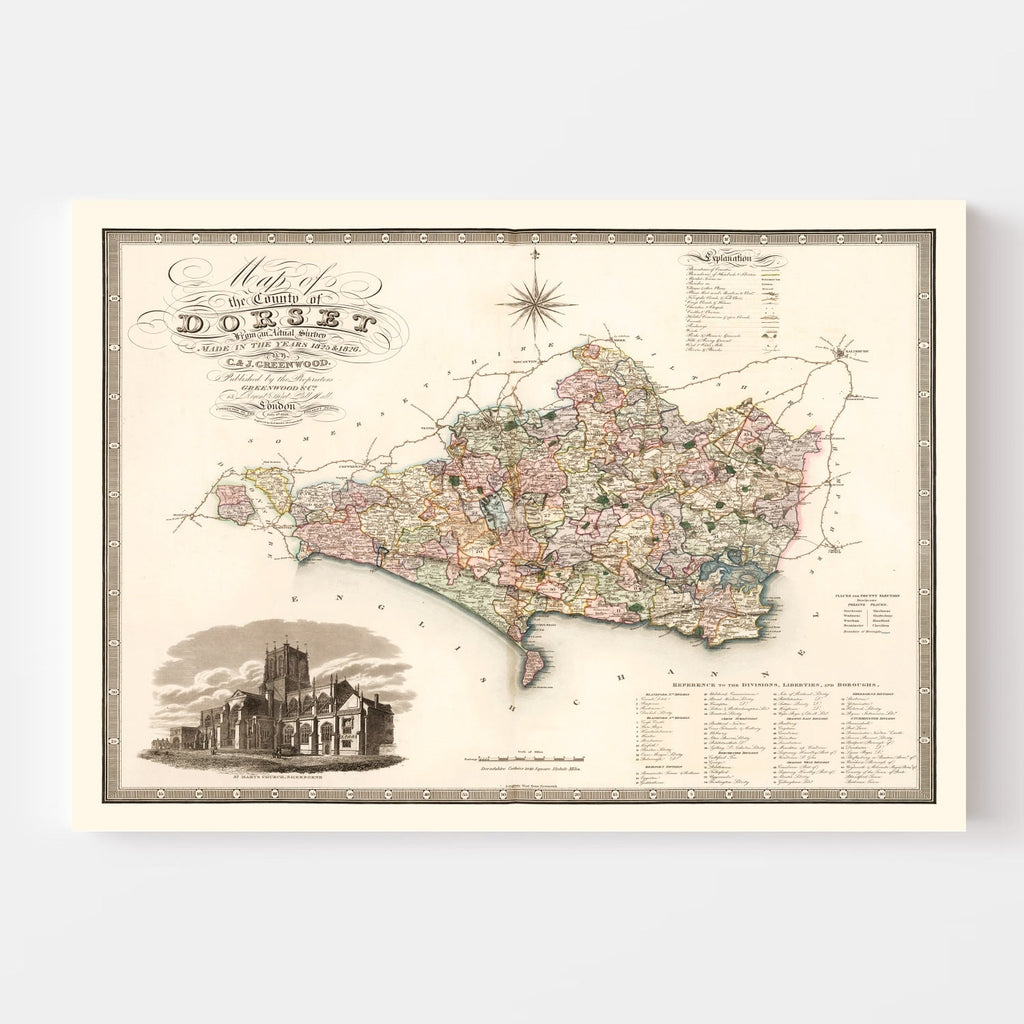 Vintage Map of Dorset England, 1829