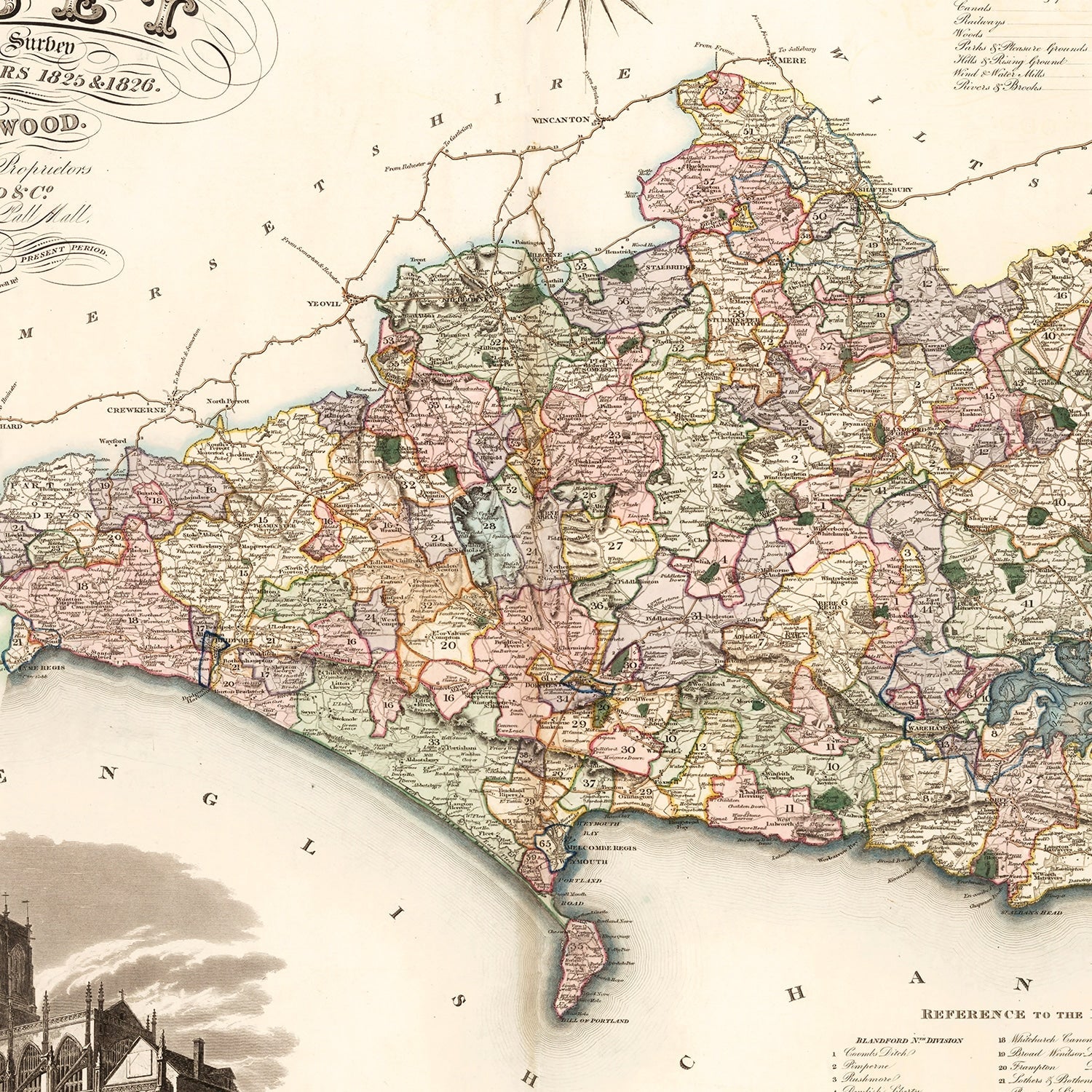 Vintage Map of Dorset England, 1829