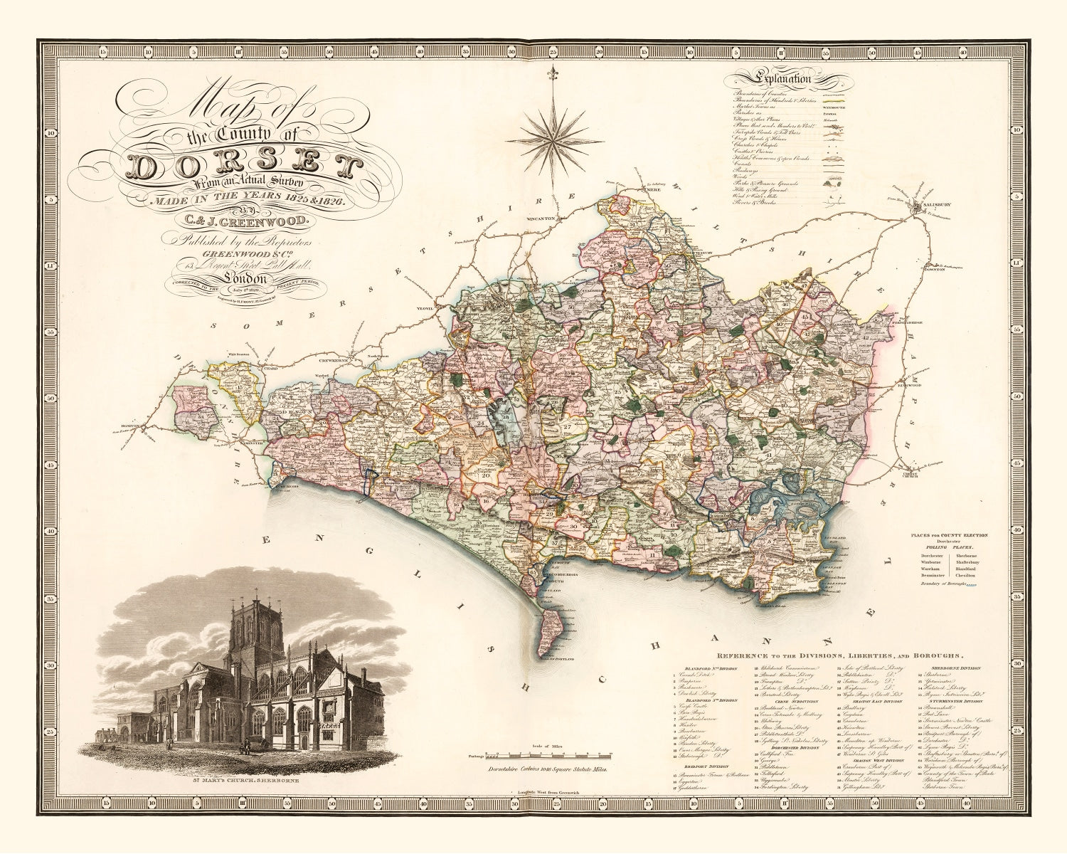 Vintage Map of Dorset England, 1829