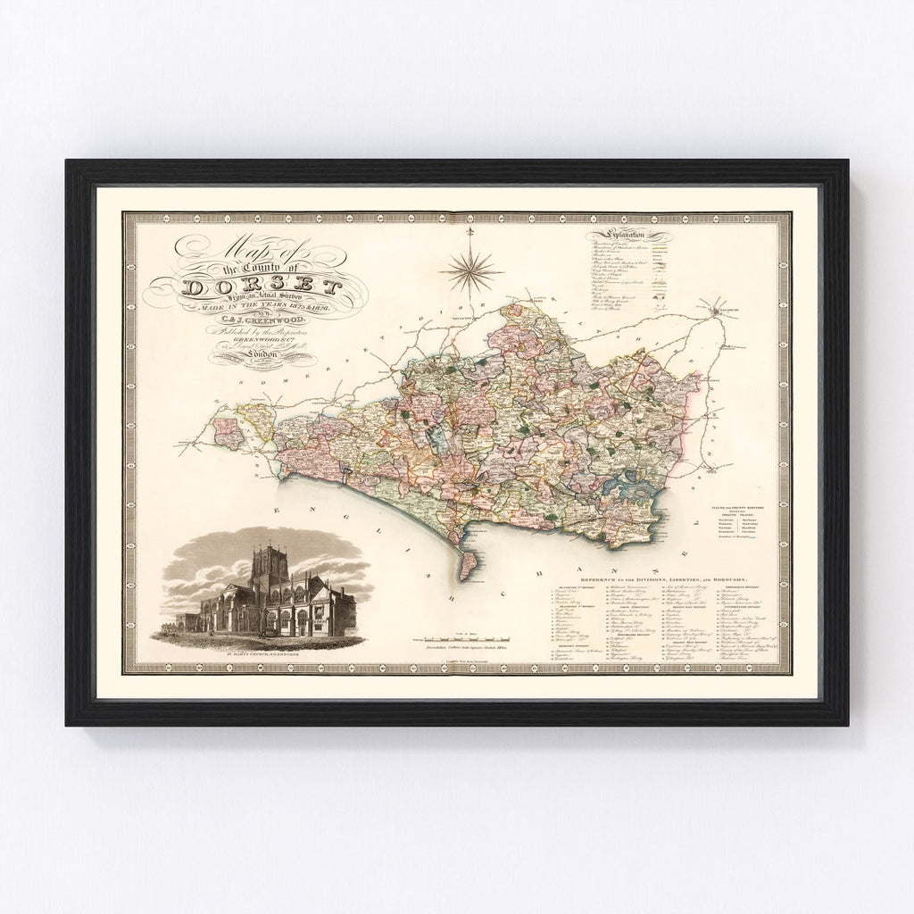 Vintage Map of Dorset England, 1829