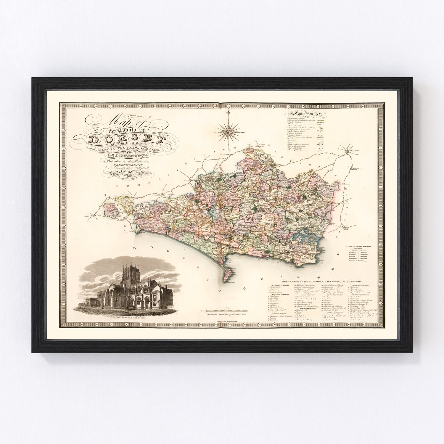 Vintage Map of Dorset England, 1829