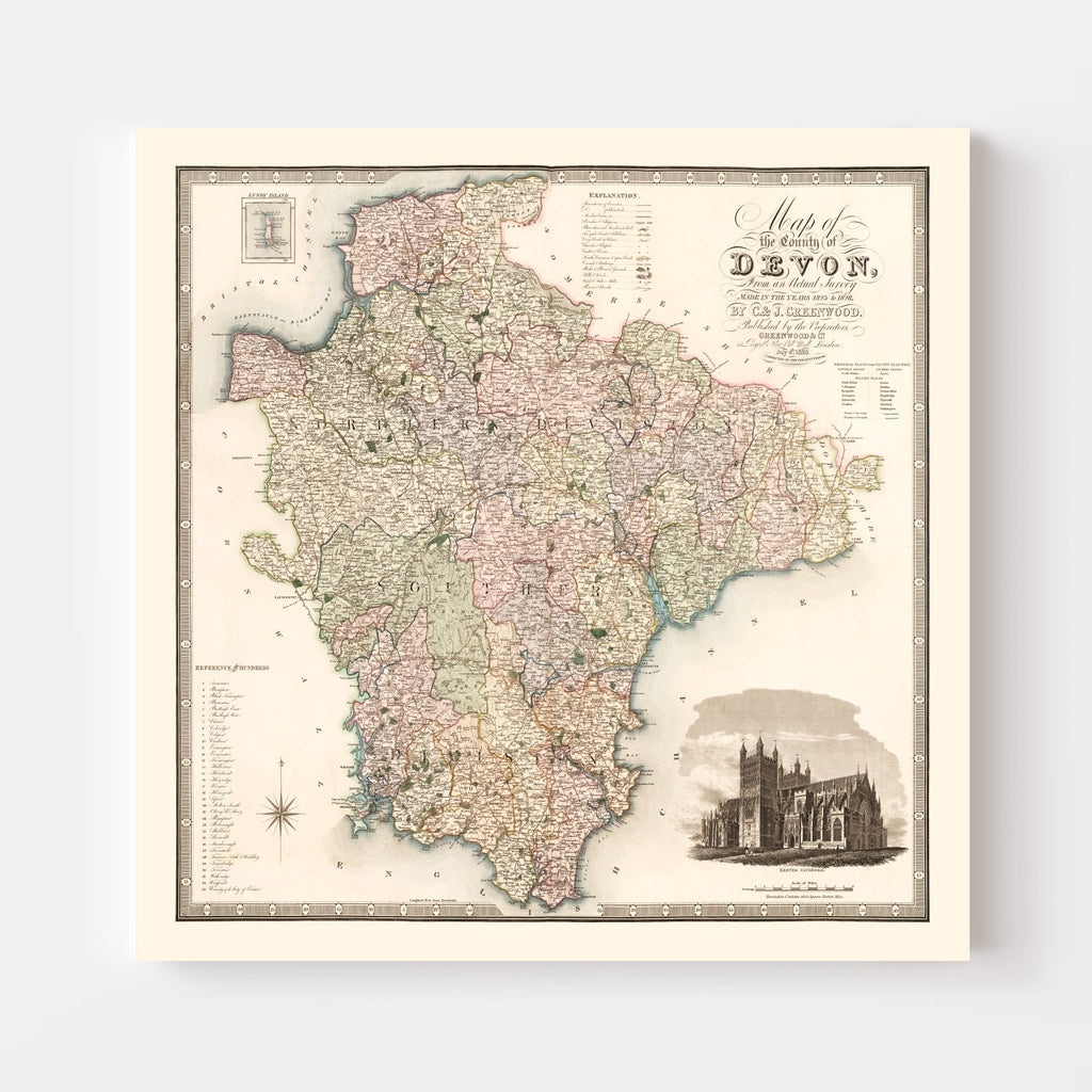 Vintage Map of Devon England, 1829