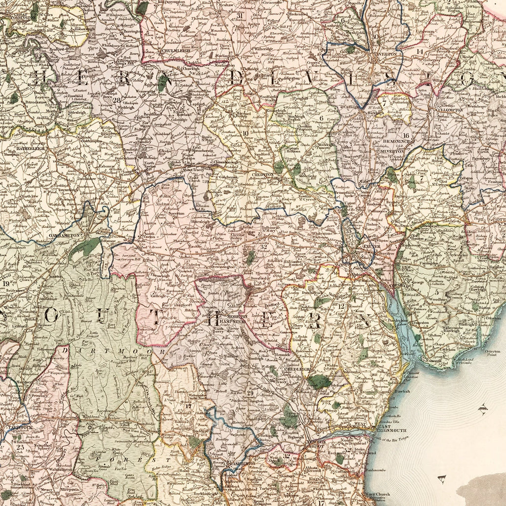 Vintage Map of Devon England, 1829