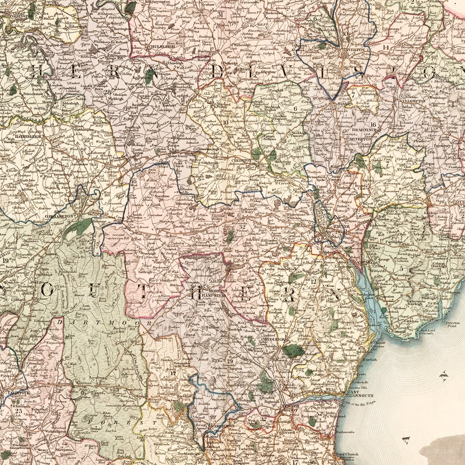 Vintage Map of Devon England, 1829