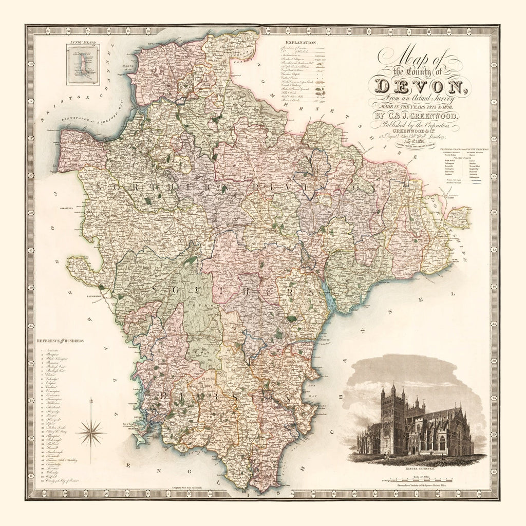 Vintage Map of Devon England, 1829