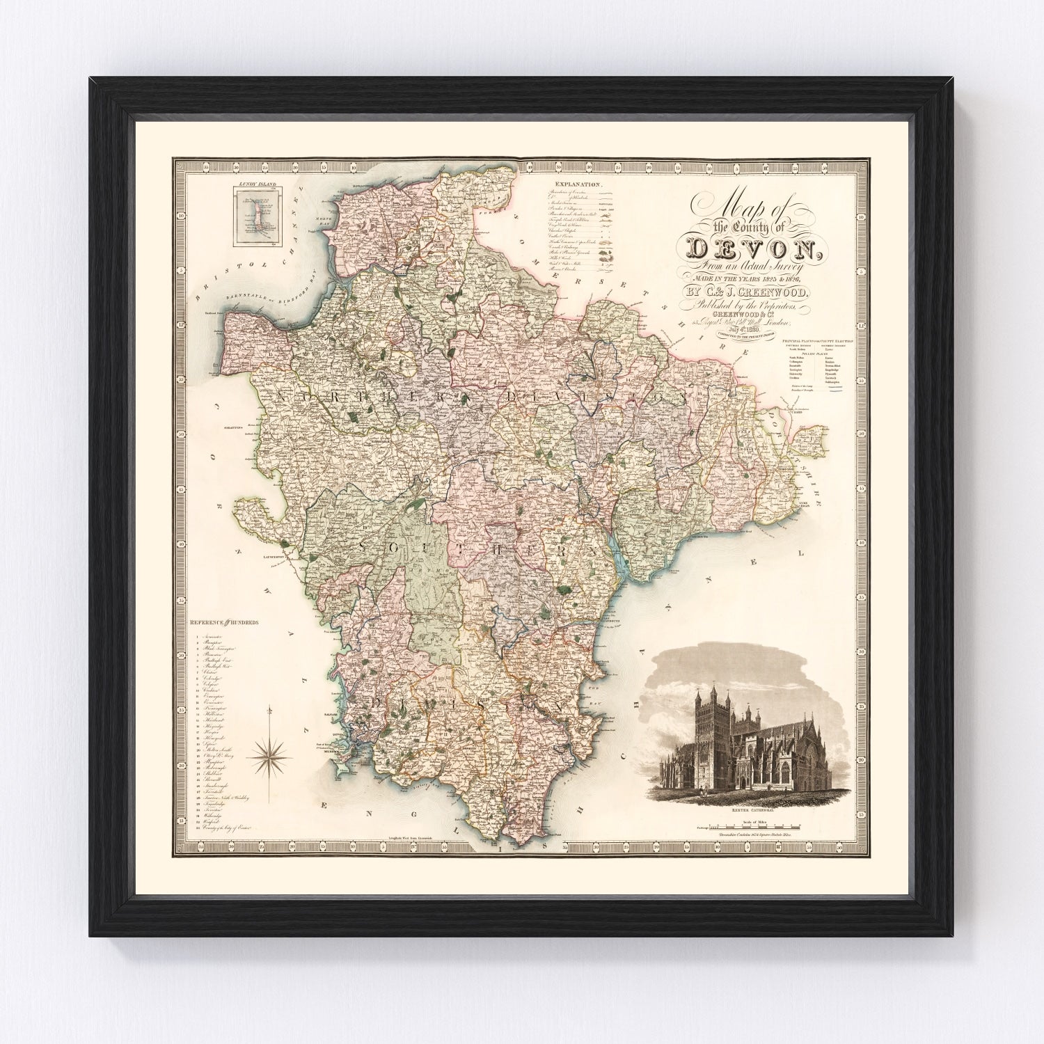 Vintage Map of Devon England, 1829