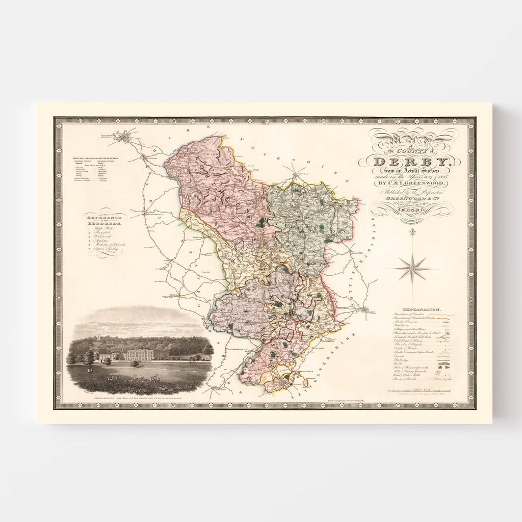 Vintage Map of Derby England, 1830