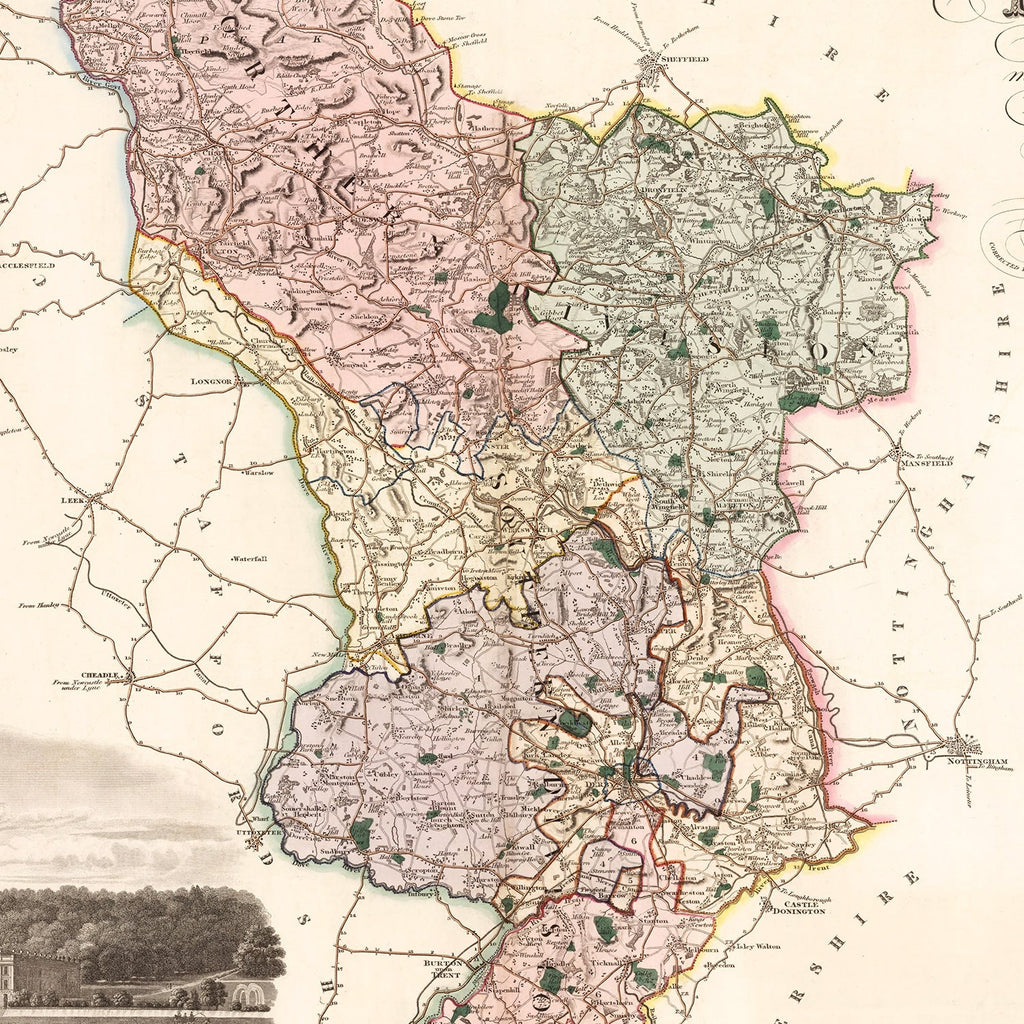 Vintage Map of Derby England, 1830