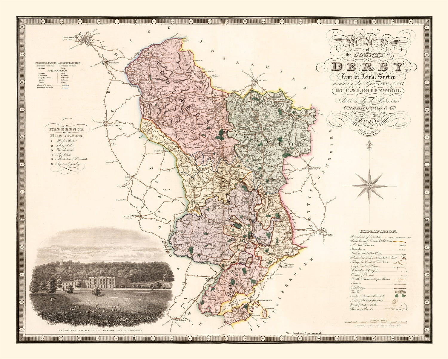 Vintage Map of Derby England, 1830