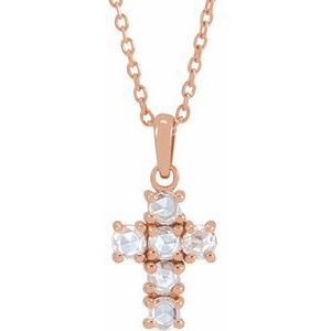 14K Rose Gold 1/4 CTW Rose-Cut Natural Diamond Cross 16-18" Necklace