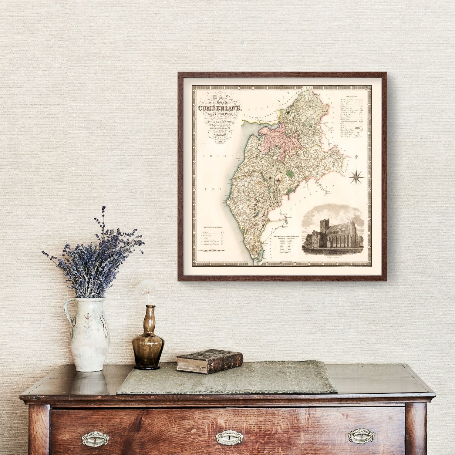 Vintage Map of Cumberland England, 1830