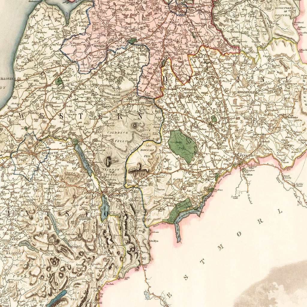 Vintage Map of Cumberland England, 1830