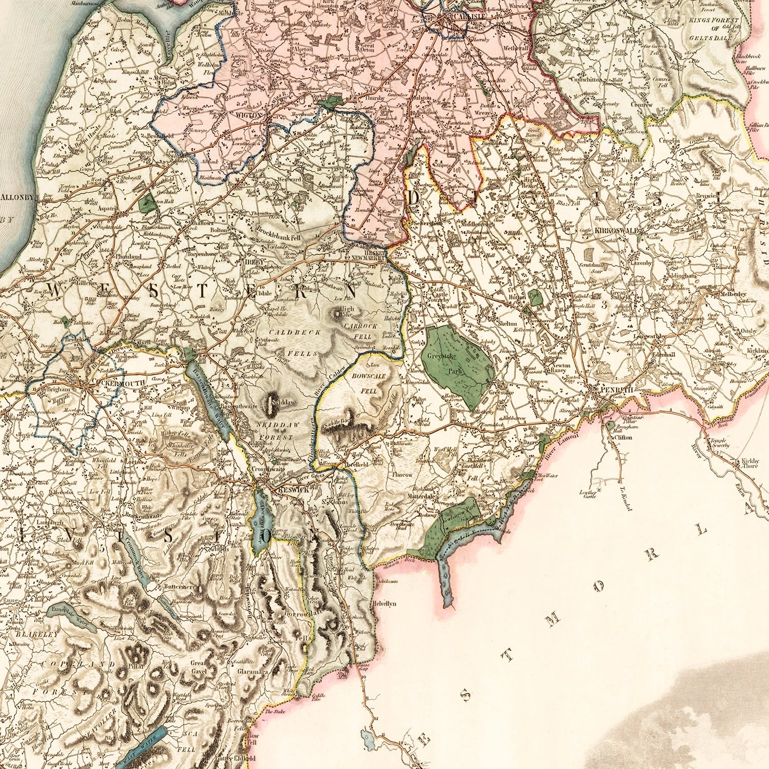 Vintage Map of Cumberland England, 1830