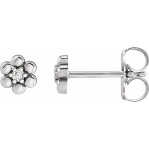 Sterling Silver .03 CTW Natural Diamond Beaded Daisy Earrings