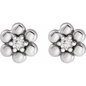 Sterling Silver .03 CTW Natural Diamond Beaded Daisy Earrings – image 2