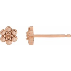 14K Rose Gold 1.5 mm Round Beaded Daisy Earring Mounting