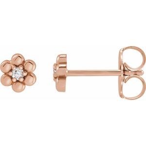 14K Rose Gold .03 CTW Natural Diamond Beaded Daisy Earrings