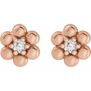 14K Rose Gold .03 CTW Natural Diamond Beaded Daisy Earrings – image 2