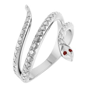 14K White Gold Natural Mozambique Garnet Snake Ring
