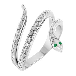 Sterling Silver Natural Emerald Snake Ring