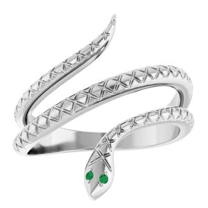 Sterling Silver Natural Emerald Snake Ring