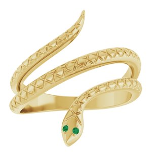 14K Yellow Gold Natural Emerald Snake Ring