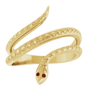 14K Yellow Gold Natural Mozambique Garnet Snake Ring