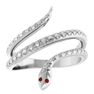 14K White Gold Natural Mozambique Garnet Snake Ring