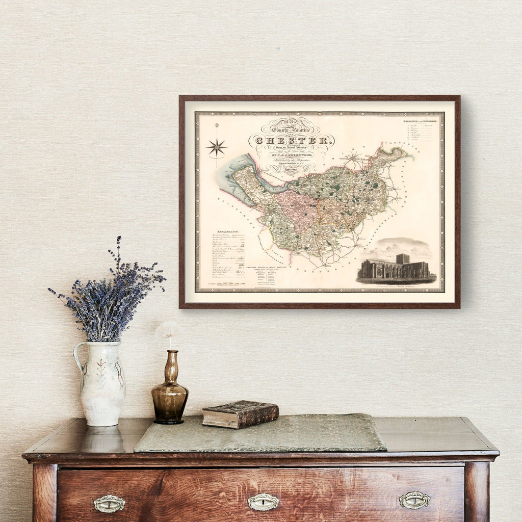 Vintage Map of Map of the county palatine of Chester England, 1830