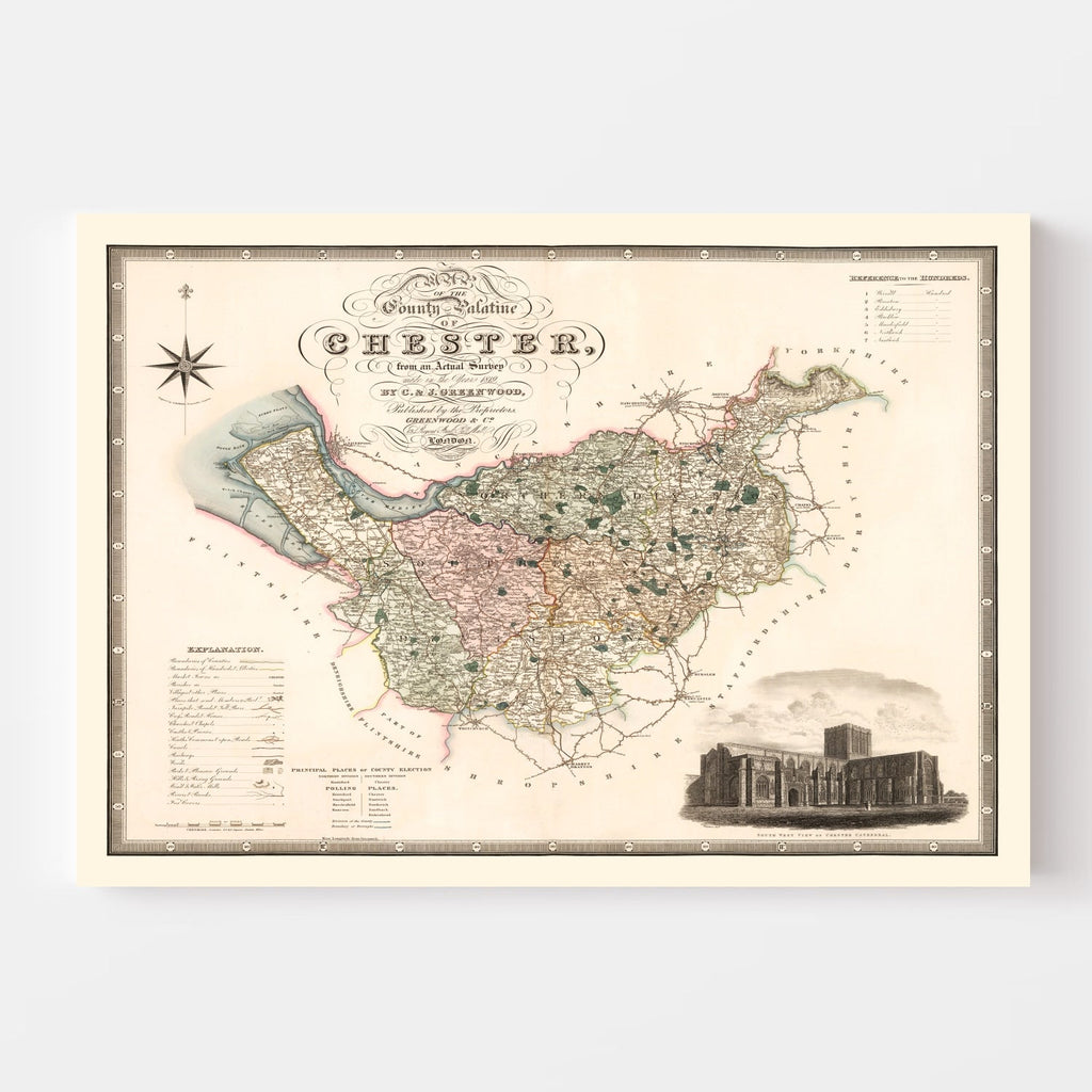 Vintage Map of Map of the county palatine of Chester England, 1830