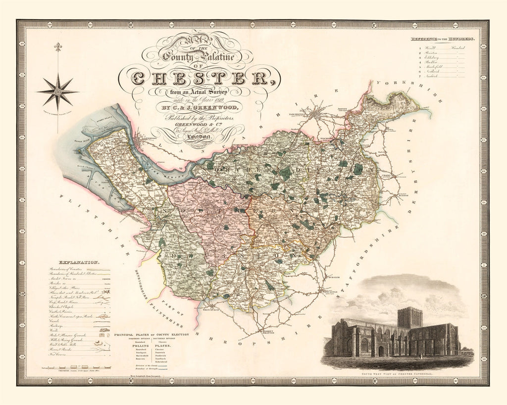 Vintage Map of Map of the county palatine of Chester England, 1830
