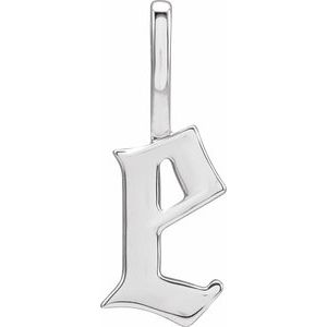 14K White Gold Gothic Initial E Charm/Pendant