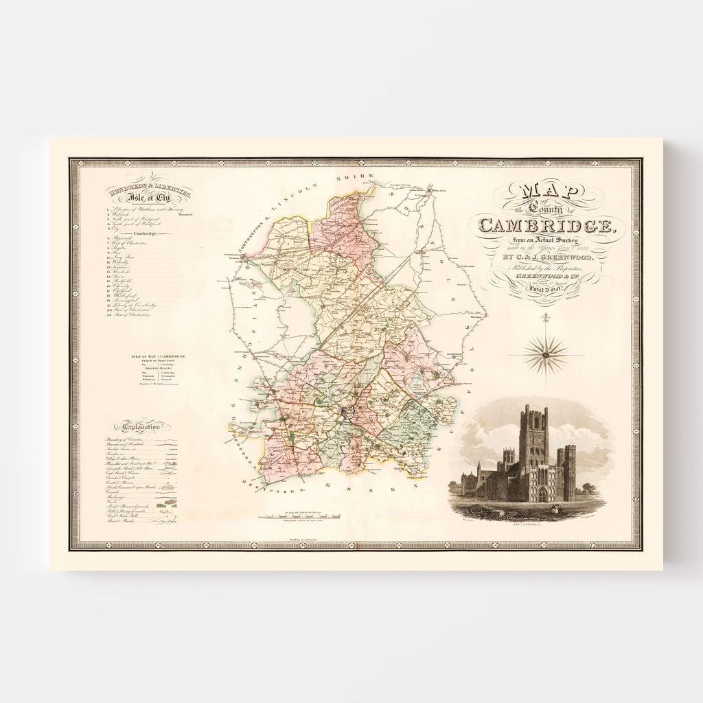 Vintage Map of Cambridge England, 1834