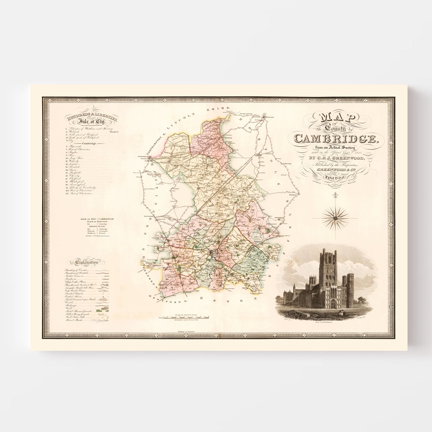 Vintage Map of Cambridge England, 1834