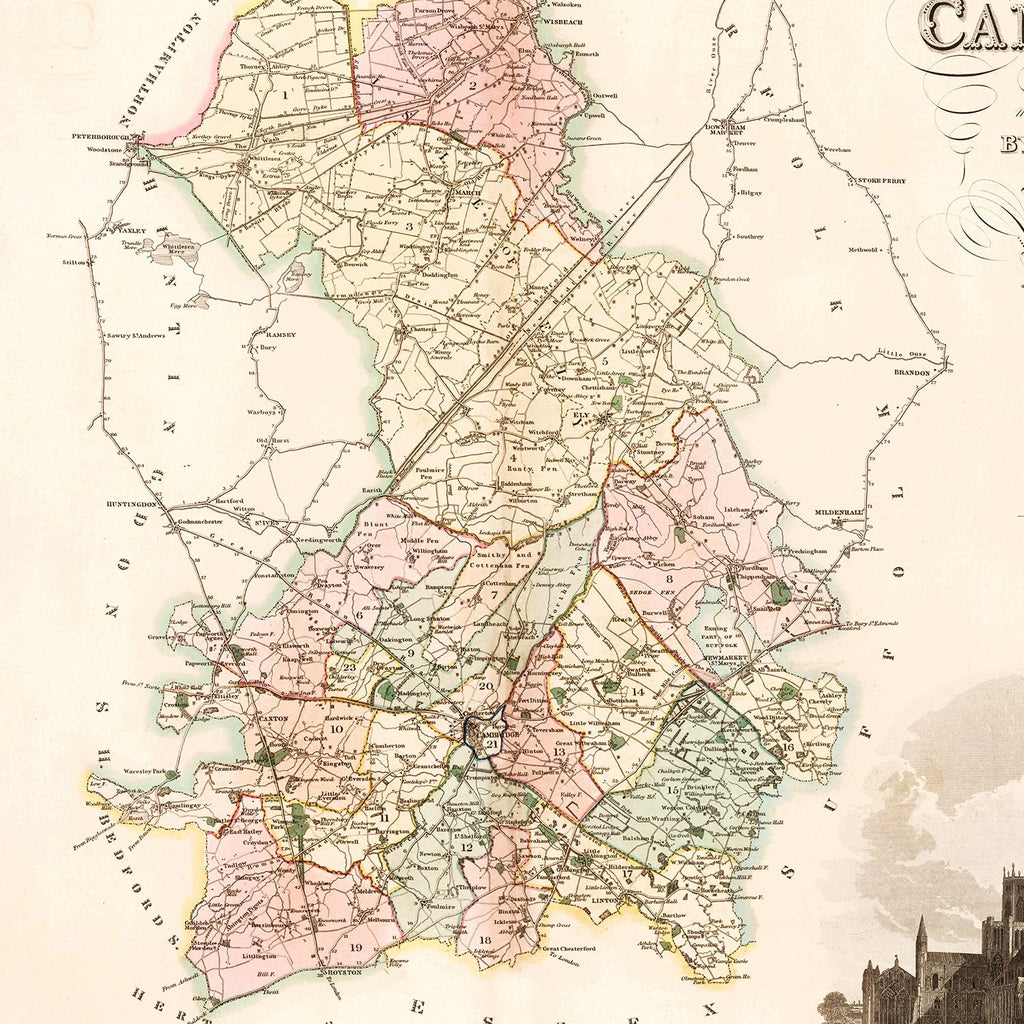 Vintage Map of Cambridge England, 1834