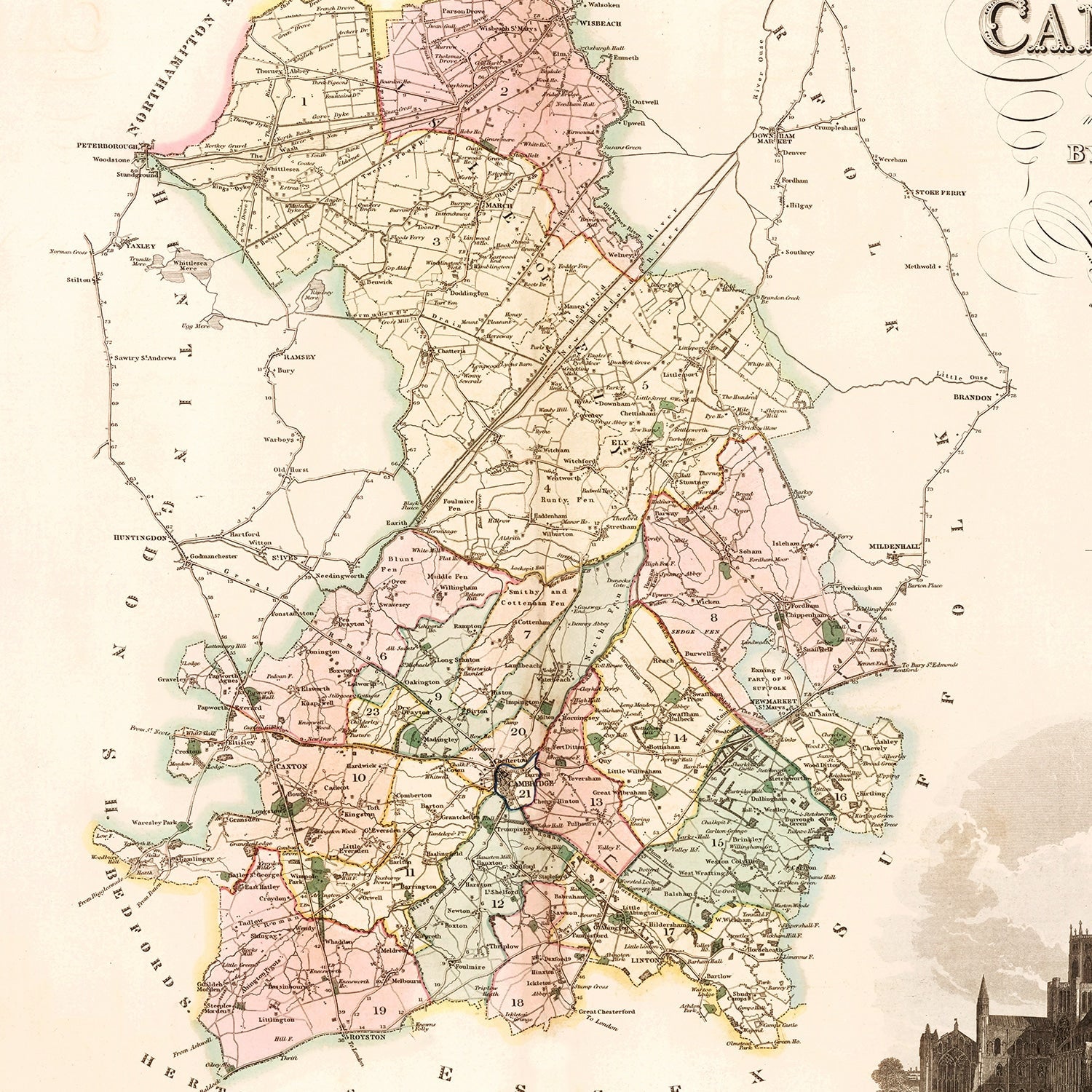 Vintage Map of Cambridge England, 1834