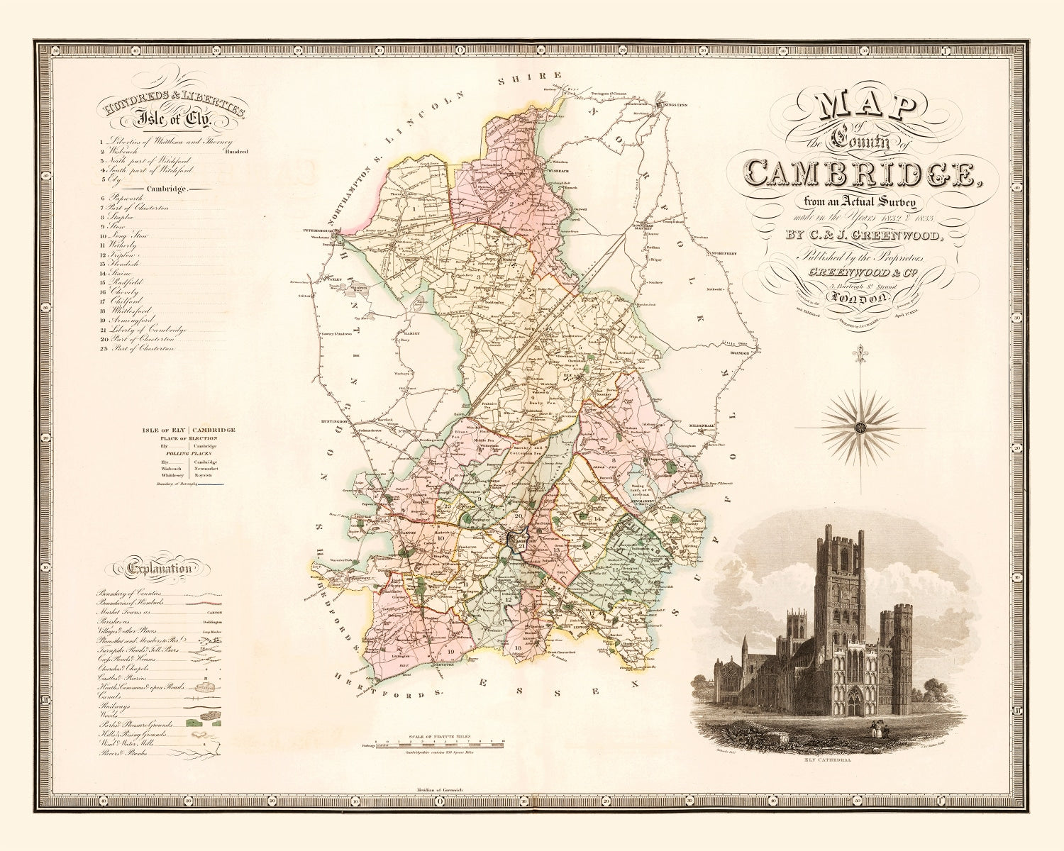 Vintage Map of Cambridge England, 1834