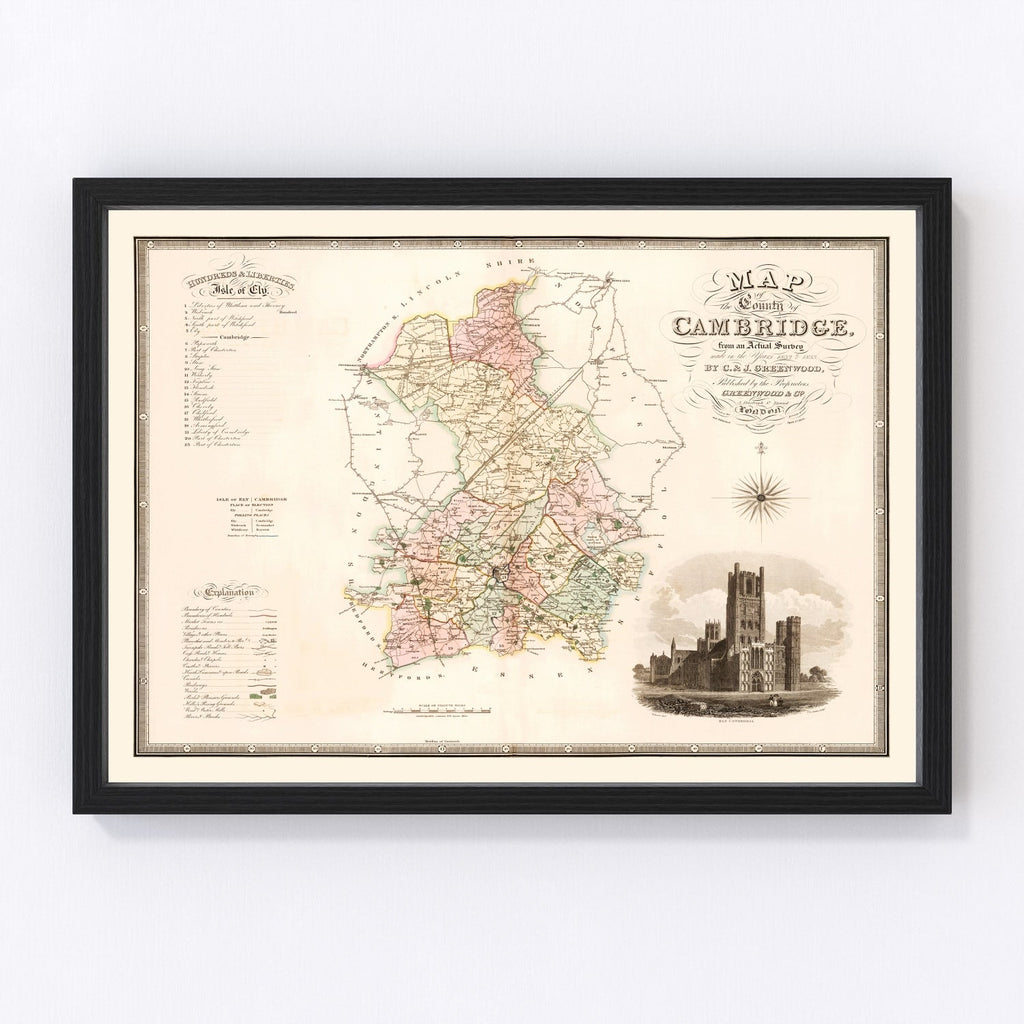 Vintage Map of Cambridge England, 1834