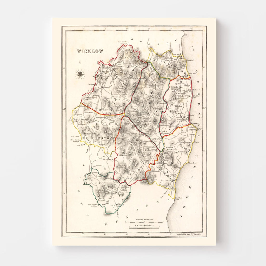 Vintage Map of Wicklow County Ireland, 1846