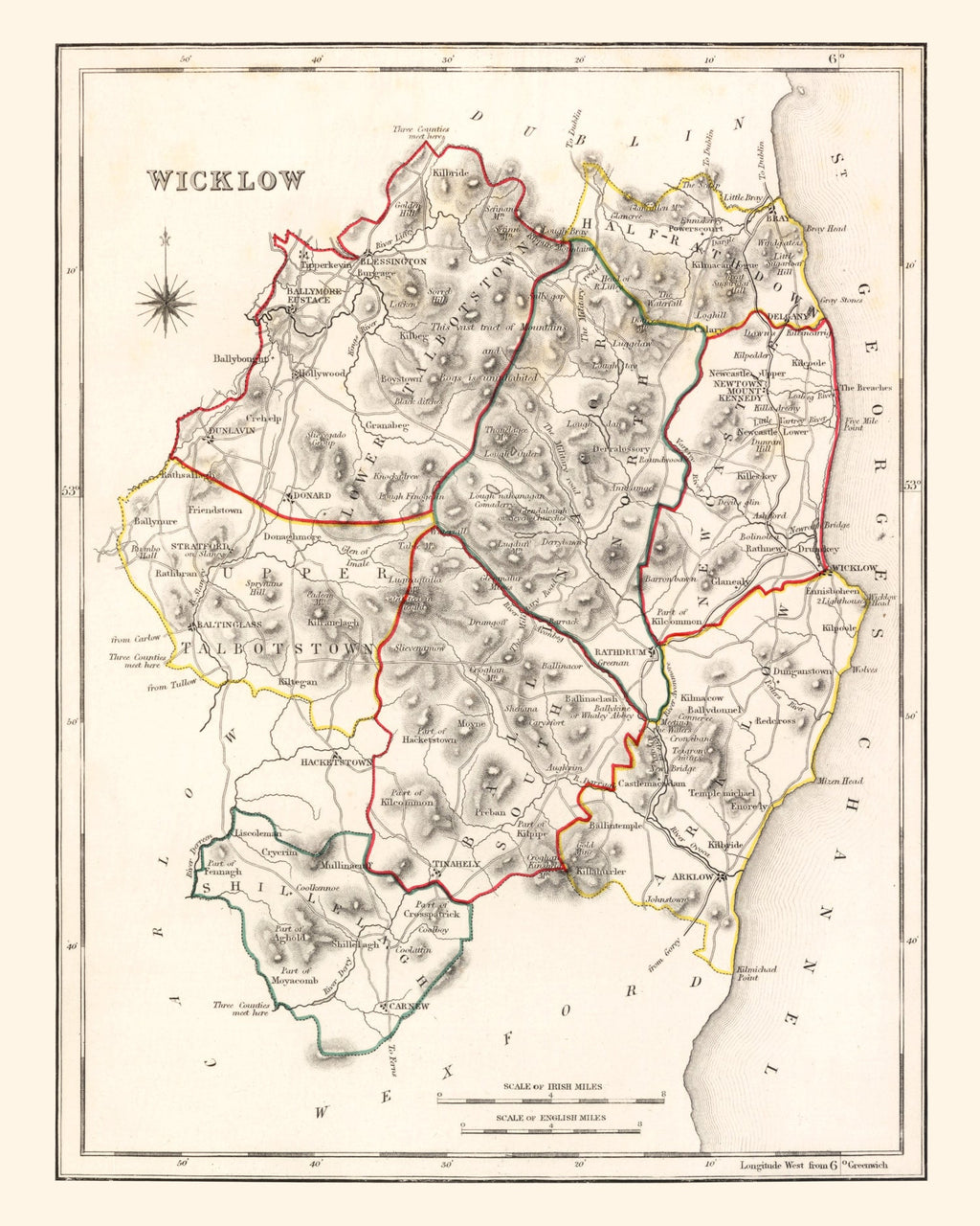 Vintage Map of Wicklow County Ireland, 1846