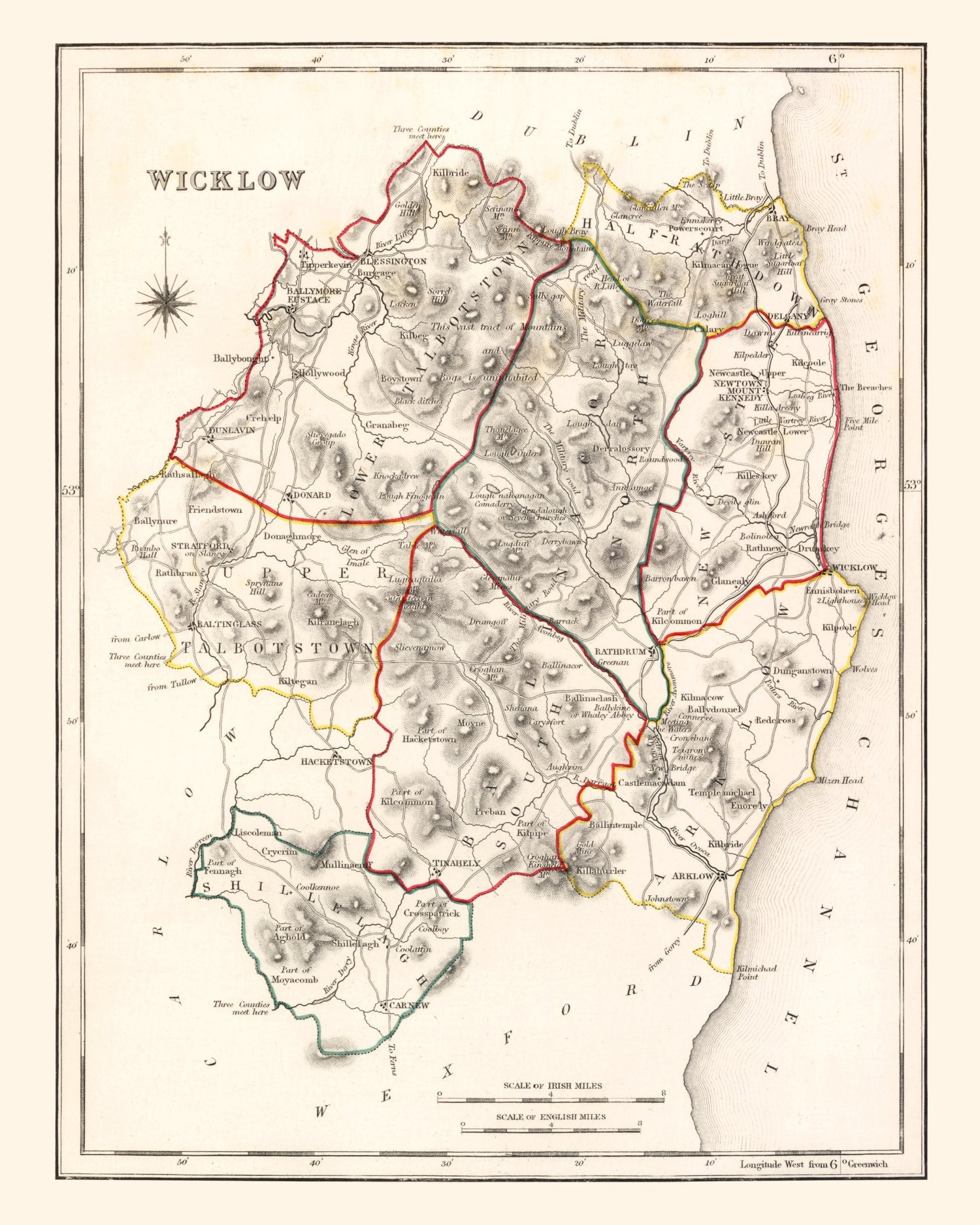 Vintage Map of Wicklow County Ireland, 1846