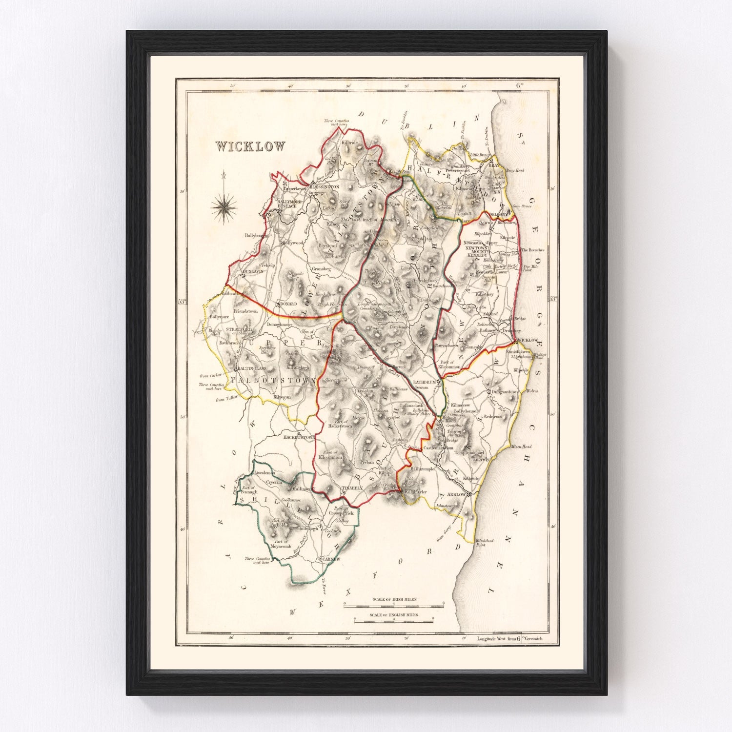 Vintage Map of Wicklow County Ireland, 1846
