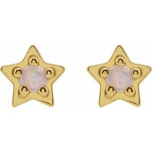 14K Yellow Gold Natural White Opal Petite Star Earrings – image 2