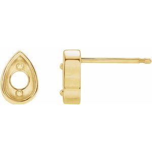 14K Yellow Gold 3 mm Round Teardrop Earring Mounting